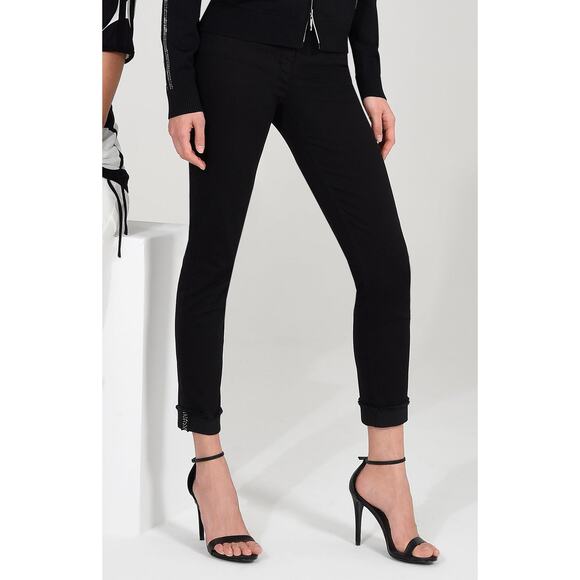 Women's Black Skinny Jeans SIZE 12 High I'CONA Waist Rhinestone Hem Detail NWT - Picture 1 of 2